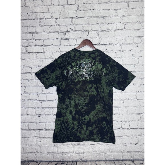 Affliction Mens X Large Live Fast Chris Sniper Skull Graphic T Shirt Black Green - Picture 5 of 7